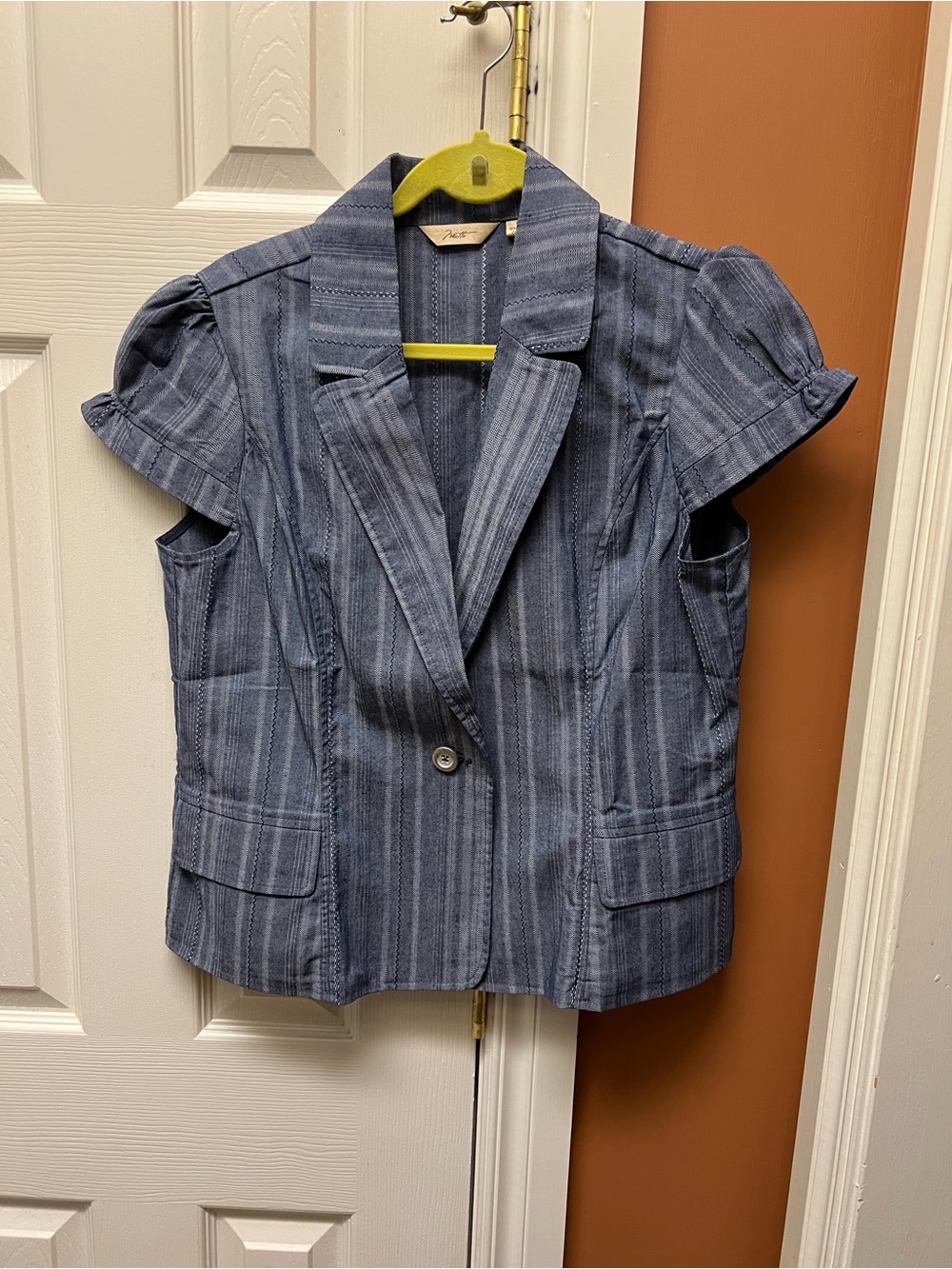 Striped Short-Sleeve Blue Blazer Jacket